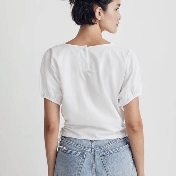 Madewell Jewel Poplin Puff Sleeve Cutout Crop Top Blouse Sz XS NWT - Picture 5 of 10